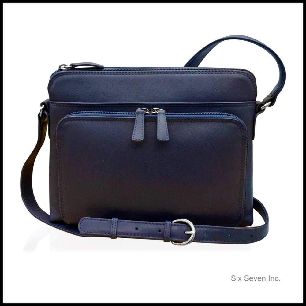 Genuine Leather Crossbody Bag Rfid Blocking Adjustable Strap Elegant Minimal